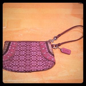 Burgundy Coach Signature Canvas Detailed Wristlet